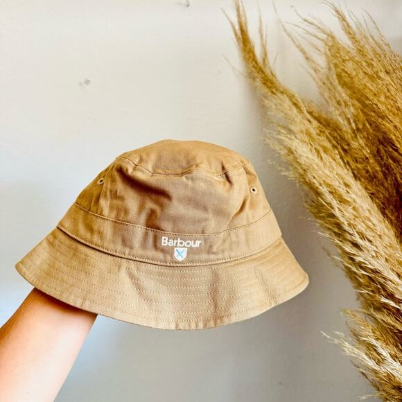 NEW BARBOUR Khaki Tan White Logo Cascade Floppy Packable Bucket Tartan Lined Hat - Picture 7 of 11
